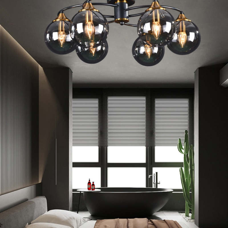 Amber Grey Nordic Flush Mount Ceiling Bubble Glass Light